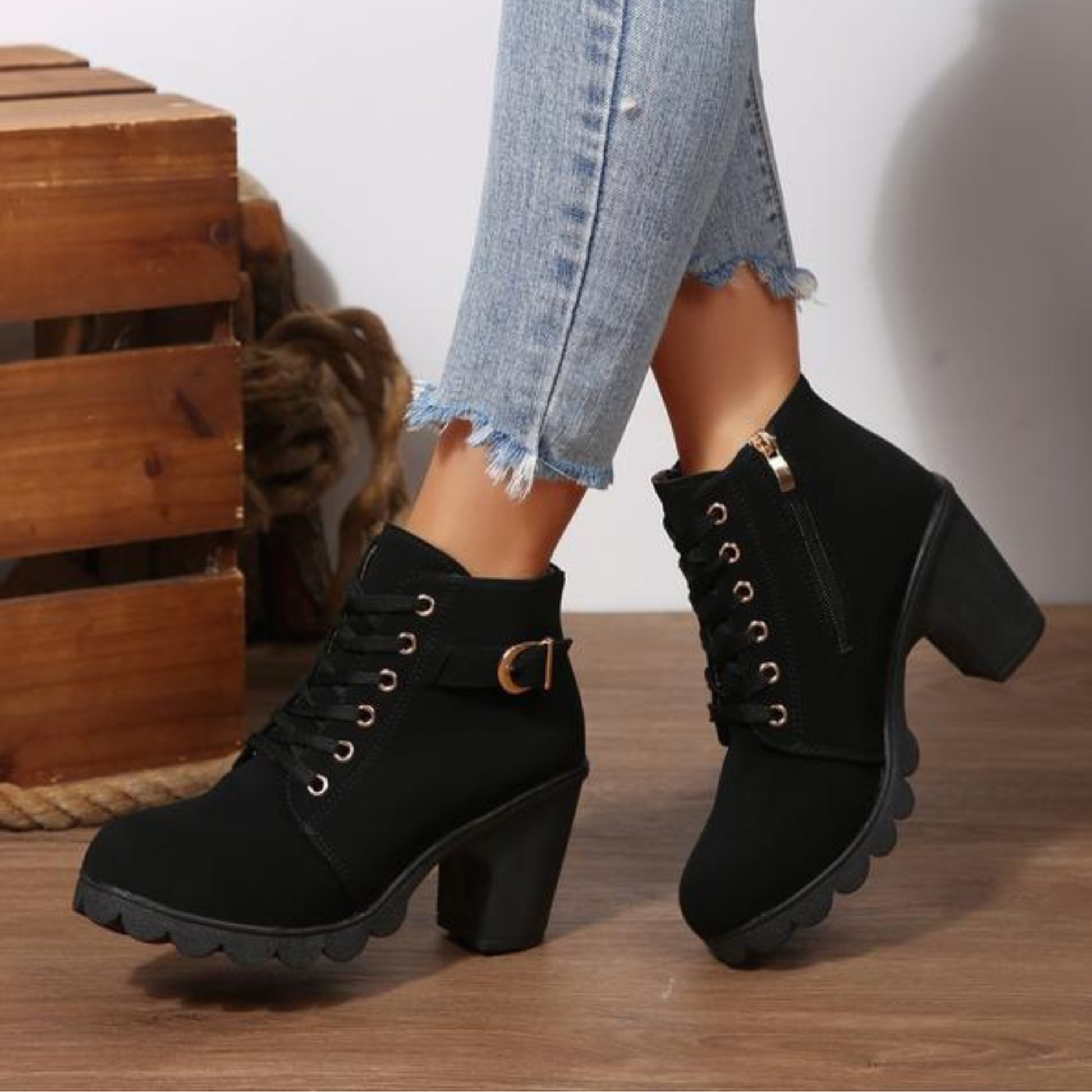 Kavon Ankle Boots | Chunky Lace-Up with Metal Buckle 0