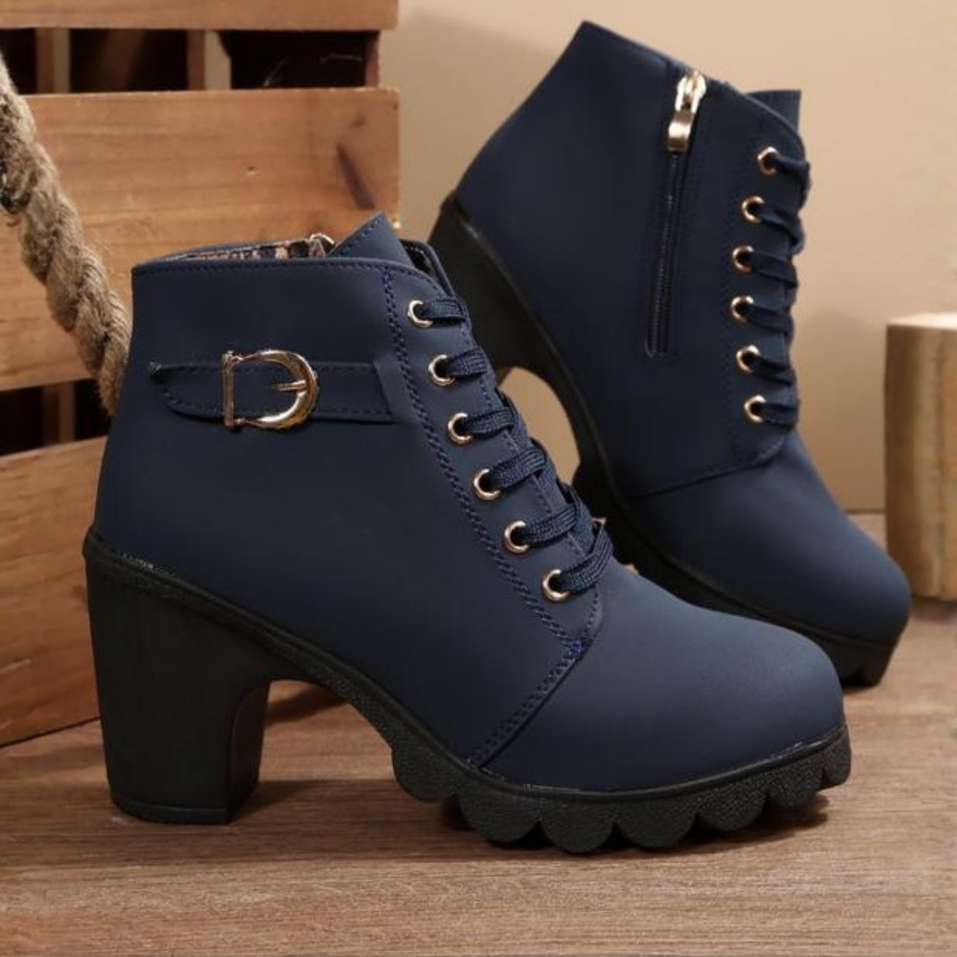 Kavon Ankle Boots | Chunky Lace-Up with Metal Buckle 3