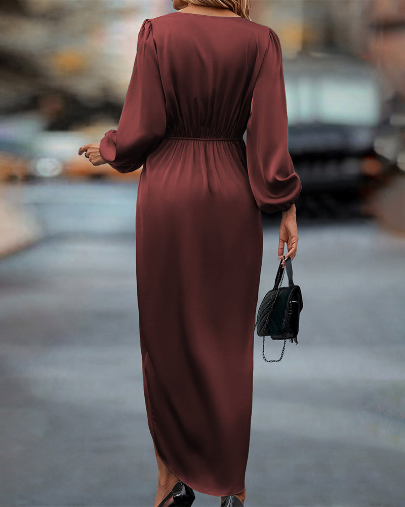 Kira Elegant Dress | A-Line, Lantern Sleeves, V-Neck, Midi Length 3