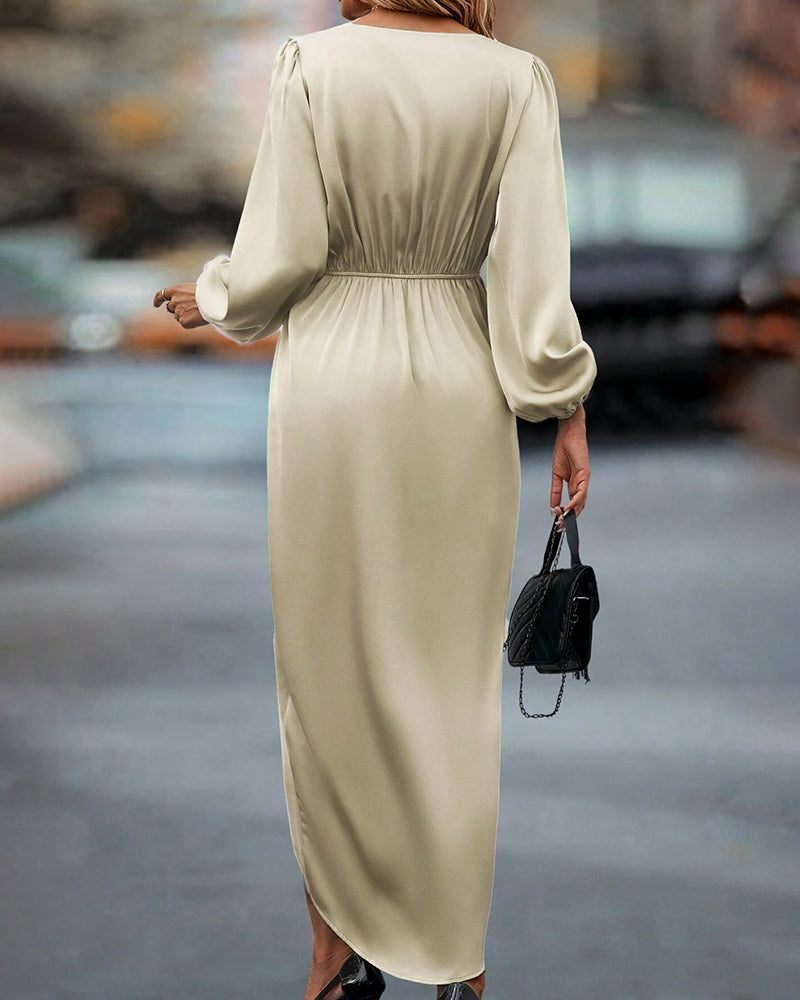 Kira Elegant Dress | A-Line, Lantern Sleeves, V-Neck, Midi Length 8