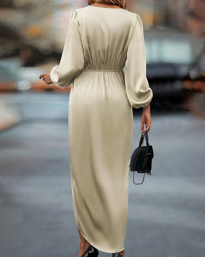 Kira Elegant Dress | A-Line, Lantern Sleeves, V-Neck, Midi Length 8