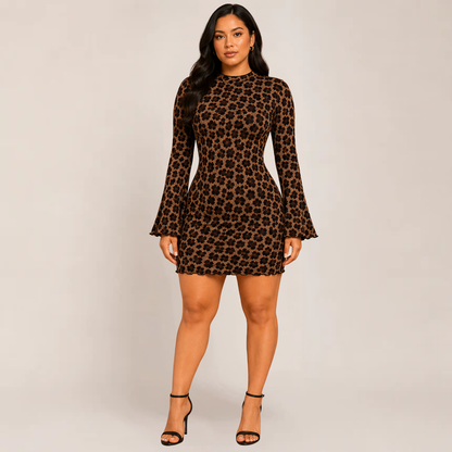 Lina Bodycon Dress | Leopard Print, Long Sleeve Cocktail Dress