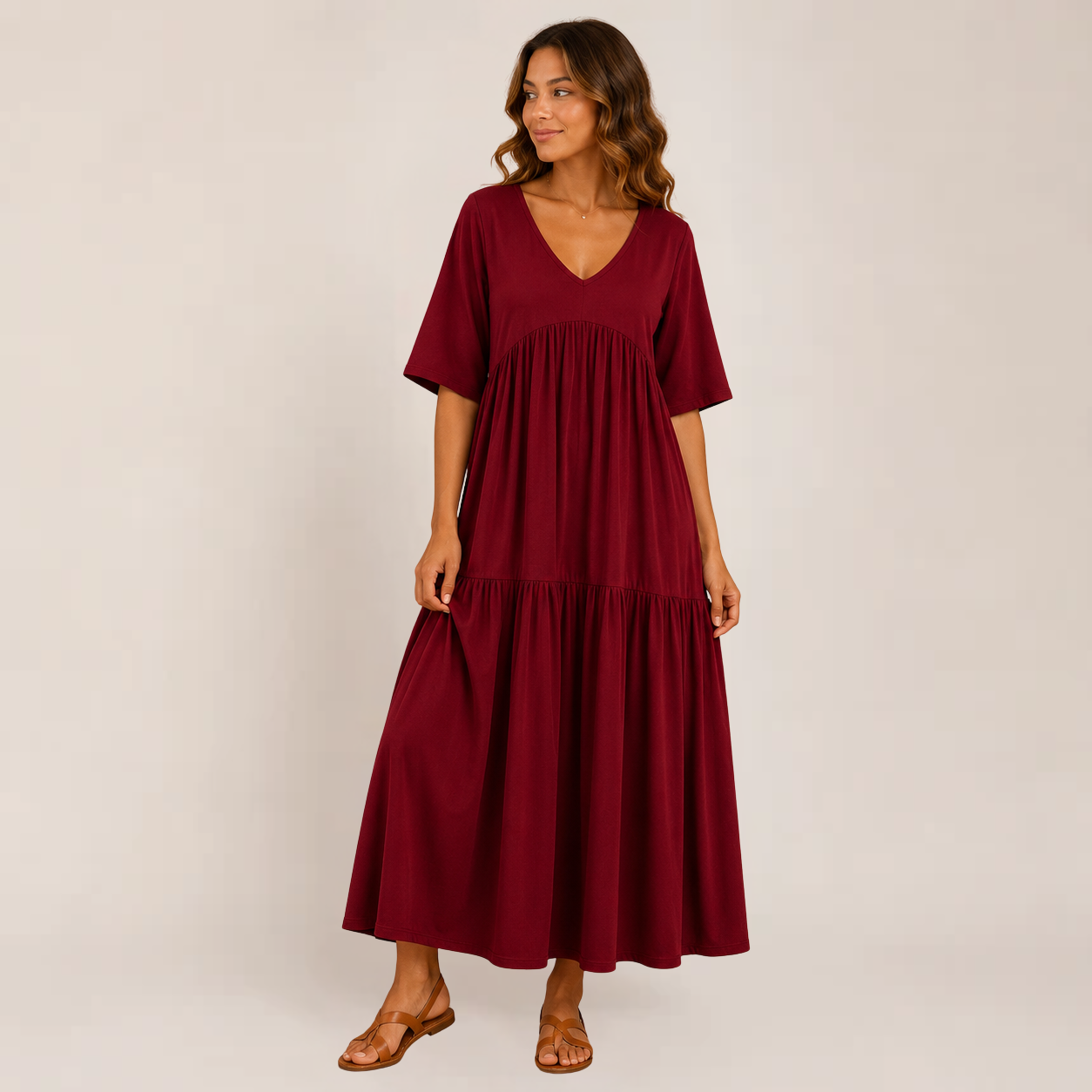 Lina Maxi Dress | Soft Ruffle V-Neck, Tiered Design for Women