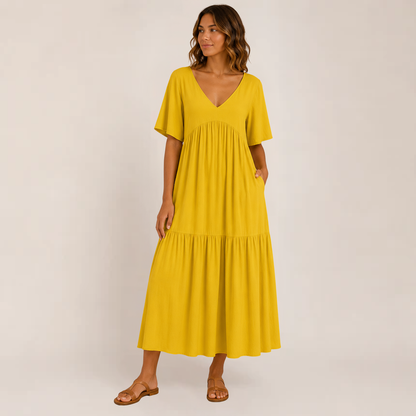 Lina Maxi Dress | Soft Ruffle V-Neck, Tiered Design for Women