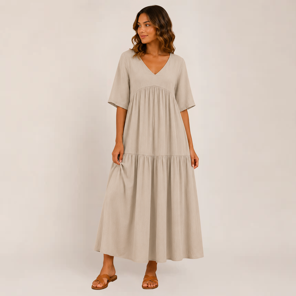Lina Maxi Dress | Soft Ruffle V-Neck, Tiered Design for Women