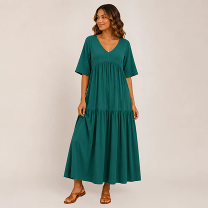 Lina Maxi Dress | Soft Ruffle V-Neck, Tiered Design for Women