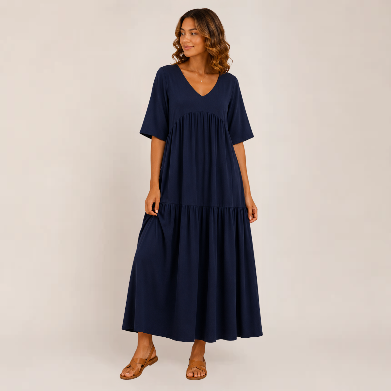 Lina Maxi Dress | Soft Ruffle V-Neck, Tiered Design for Women