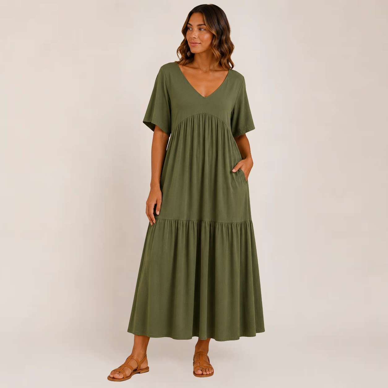 Lina Maxi Dress | Soft Ruffle V-Neck, Tiered Design for Women