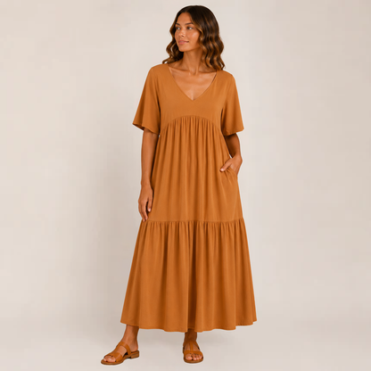 Lina Maxi Dress | Soft Ruffle V-Neck, Tiered Design for Women