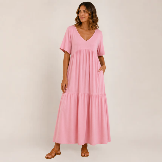 Lina Maxi Dress | Soft Ruffle V-Neck, Tiered Design for Women