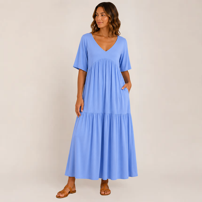 Lina Maxi Dress | Soft Ruffle V-Neck, Tiered Design for Women