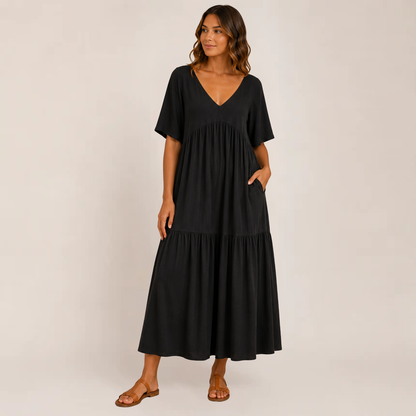 Lina Maxi Dress | Soft Ruffle V-Neck, Tiered Design for Women