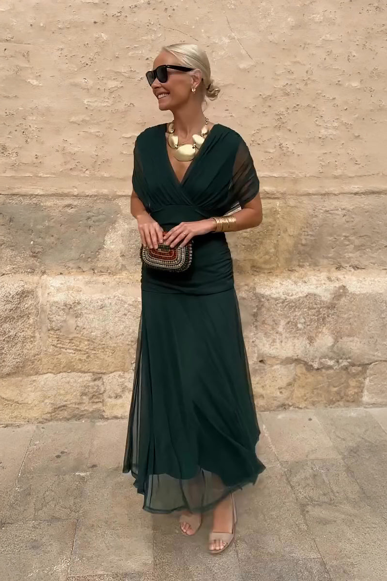 Livia Maxi Dress | Elegant V-Neck, Fluid Fabric, Plus Size Available 0