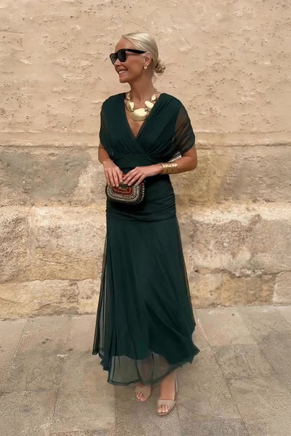 Livia Maxi Dress | Elegant V-Neck, Fluid Fabric, Plus Size Available 0