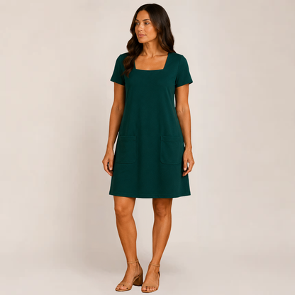 Lola Mini Dress | Square Neck, Relaxed Fit, Pockets, Black Summer Dress