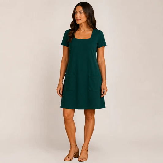 Lola Mini Dress | Square Neck, Relaxed Fit, Pockets, Black Summer Dress