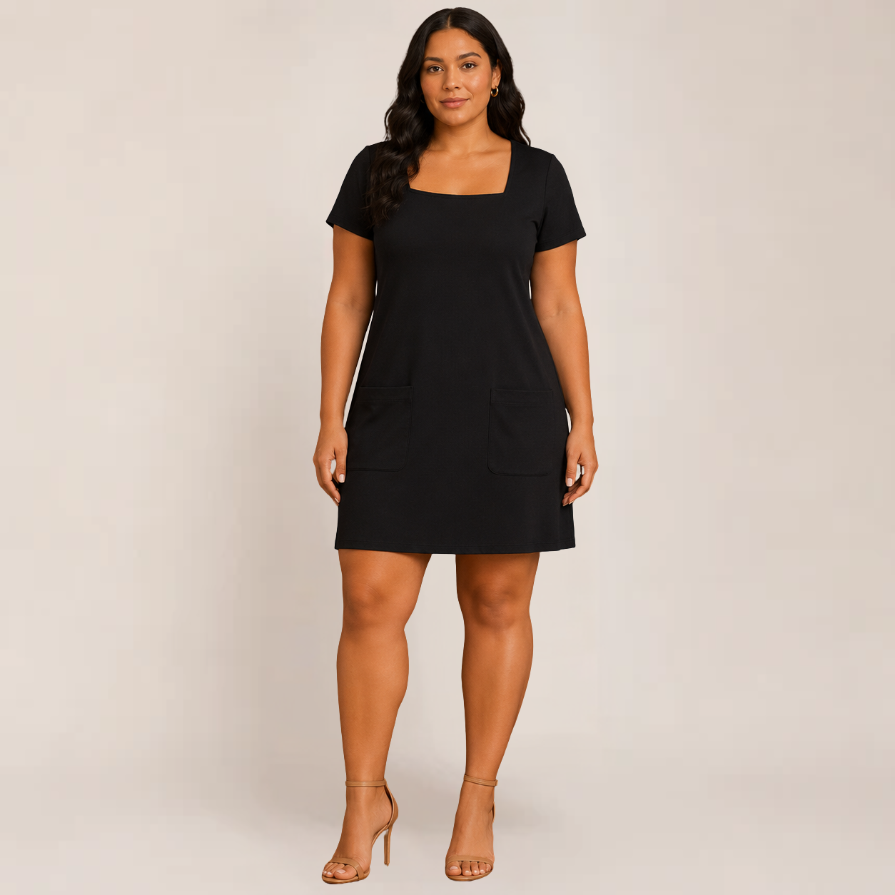 Lola Mini Dress | Square Neck, Relaxed Fit, Pockets, Black Summer Dress