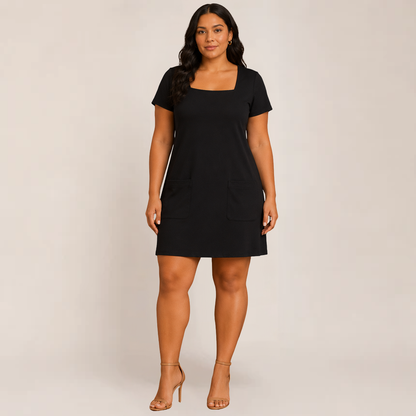 Lola Mini Dress | Square Neck, Relaxed Fit, Pockets, Black Summer Dress