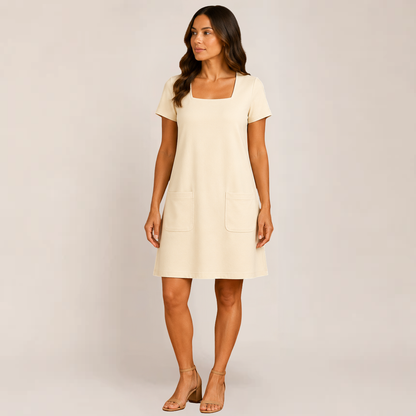 Lola Mini Dress | Square Neck, Relaxed Fit, Pockets, Black Summer Dress