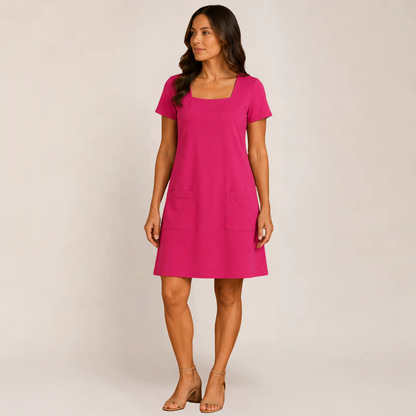Lola Mini Dress | Square Neck, Relaxed Fit, Pockets, Black Summer Dress