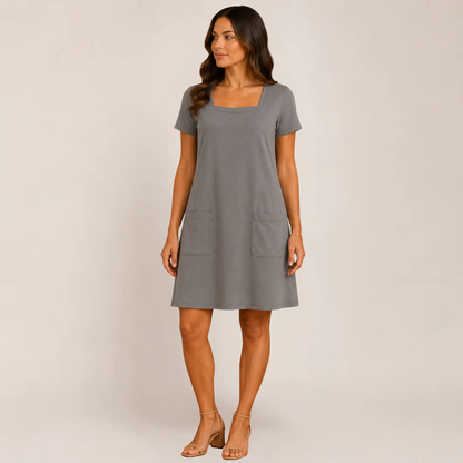 Lola Mini Dress | Square Neck, Relaxed Fit, Pockets, Black Summer Dress
