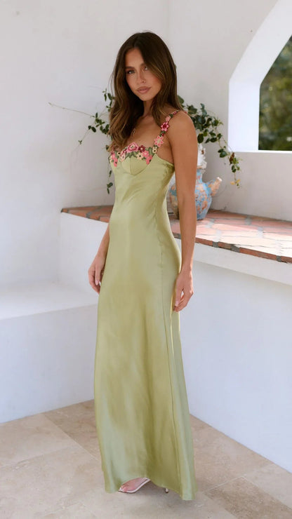 Luna Maxi Dress | Floral Straps, Light Green Long Dress for Women 3