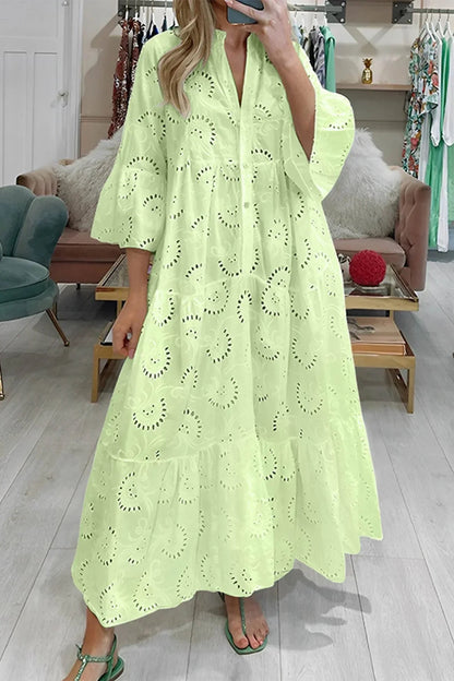 Luna Maxi Dress | Lightweight Openwork, 3/4 Sleeves, V-Neck 4