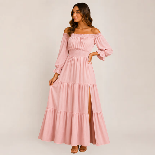 Luxe Lexie Dress | Off-Shoulder Tiered Maxi Summer Dress for Wedding Guests