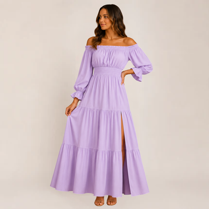 Luxe Lexie Dress | Off-Shoulder Tiered Maxi Summer Dress for Wedding Guests