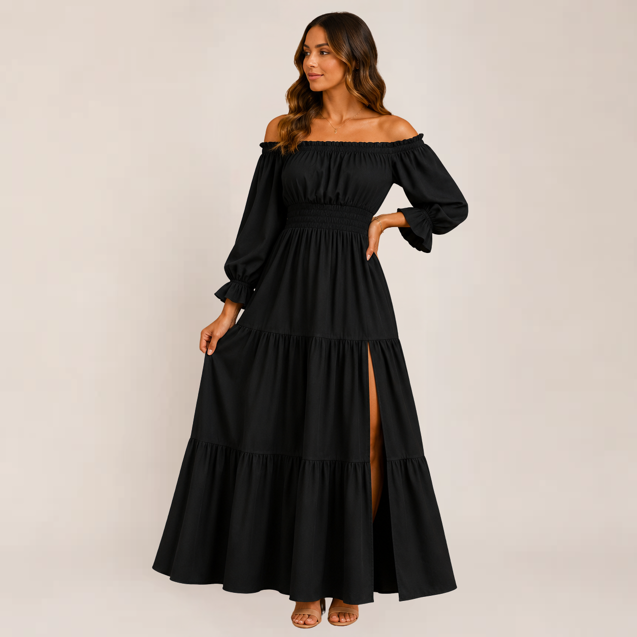 Luxe Lexie Dress | Off-Shoulder Tiered Maxi Summer Dress for Wedding Guests
