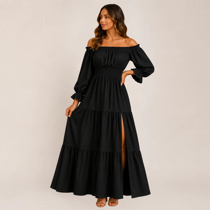 Luxe Lexie Dress | Off-Shoulder Tiered Maxi Summer Dress for Wedding Guests