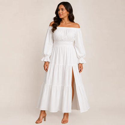 Luxe Lexie Dress | Off-Shoulder Tiered Maxi Summer Dress for Wedding Guests