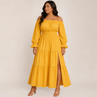 Luxe Lexie Dress | Off-Shoulder Tiered Maxi Summer Dress for Wedding Guests