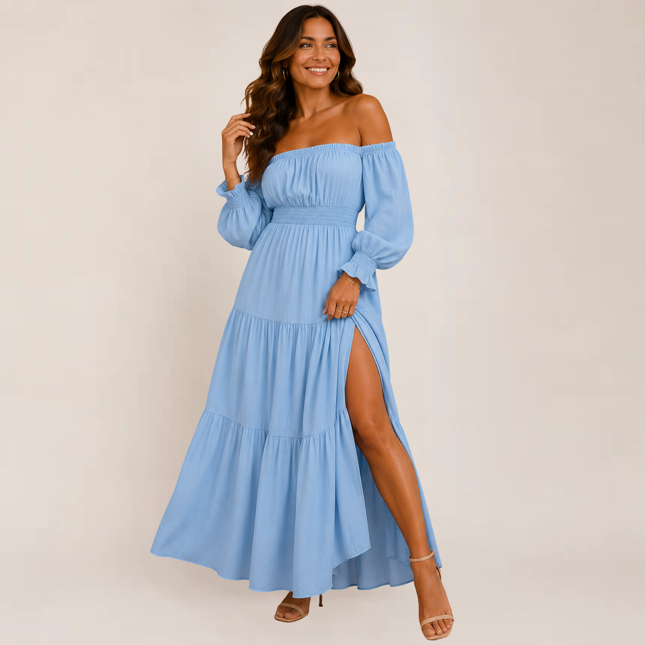 Luxe Lexie Dress | Off-Shoulder Tiered Maxi Summer Dress for Wedding Guests