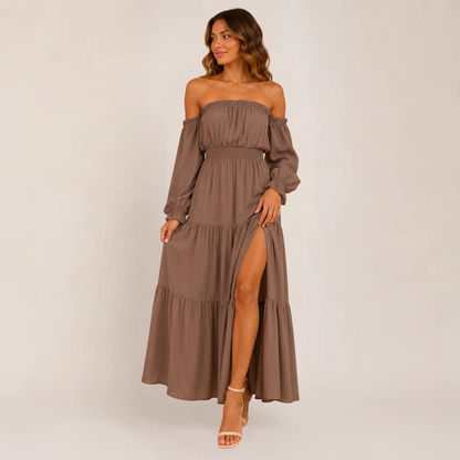 Luxe Lexie Dress | Off-Shoulder Tiered Maxi Summer Dress for Wedding Guests