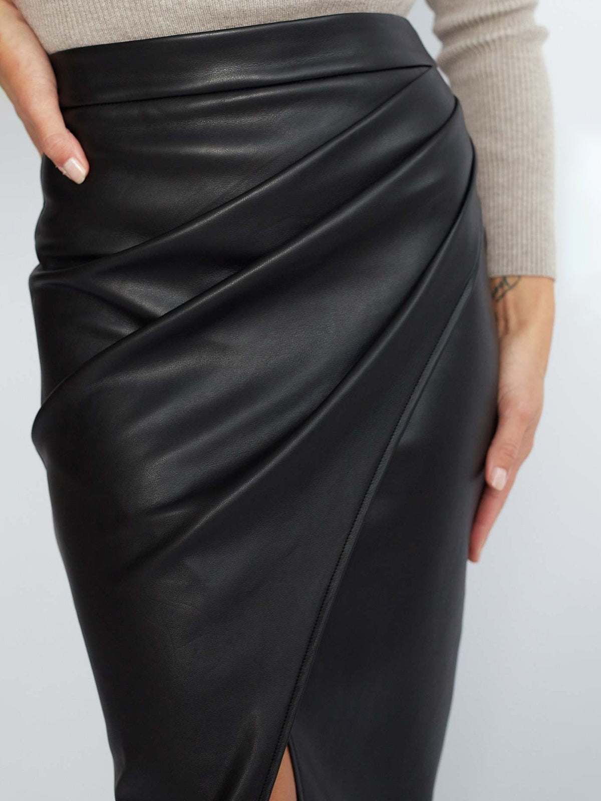 Luxe Midi Skirt | Pleated High-Waisted Faux Leather for Women 1