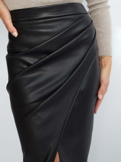Luxe Midi Skirt | Pleated High-Waisted Faux Leather for Women 1