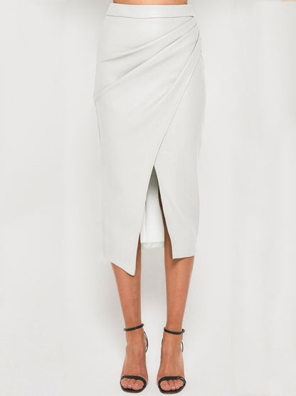 Luxe Midi Skirt | Pleated High-Waisted Faux Leather for Women 6