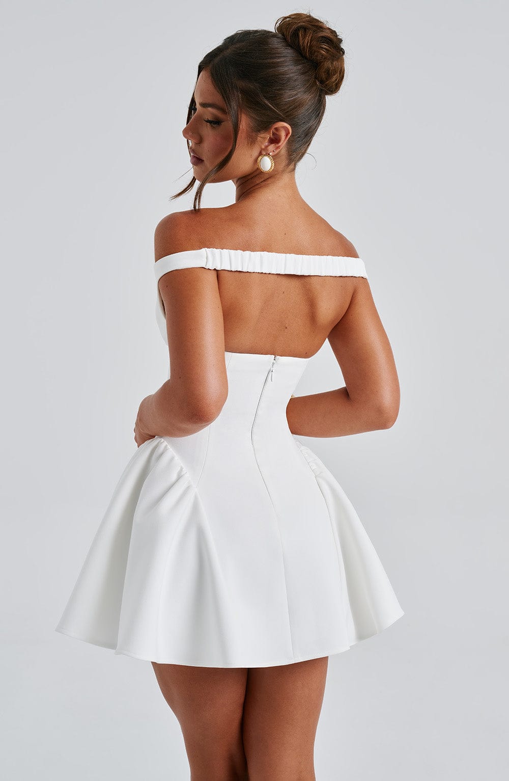Mara White Dress | Plunge Bardot Neckline, Tulle Skirt for Summer Weddings 7