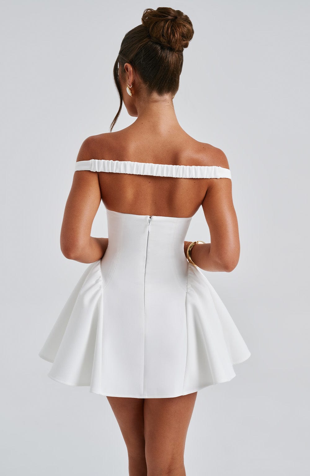 Mara White Dress | Plunge Bardot Neckline, Tulle Skirt for Summer Weddings 8