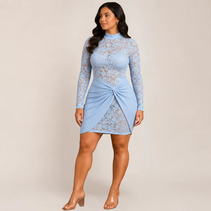 Mira Bodycon Dress | Elegant Lace Long Sleeve, Perfect for Wedding Guests and Cocktail Parties