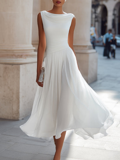 Mira Floral Midi Dress | Draped Neck, Pleated Skirt 0