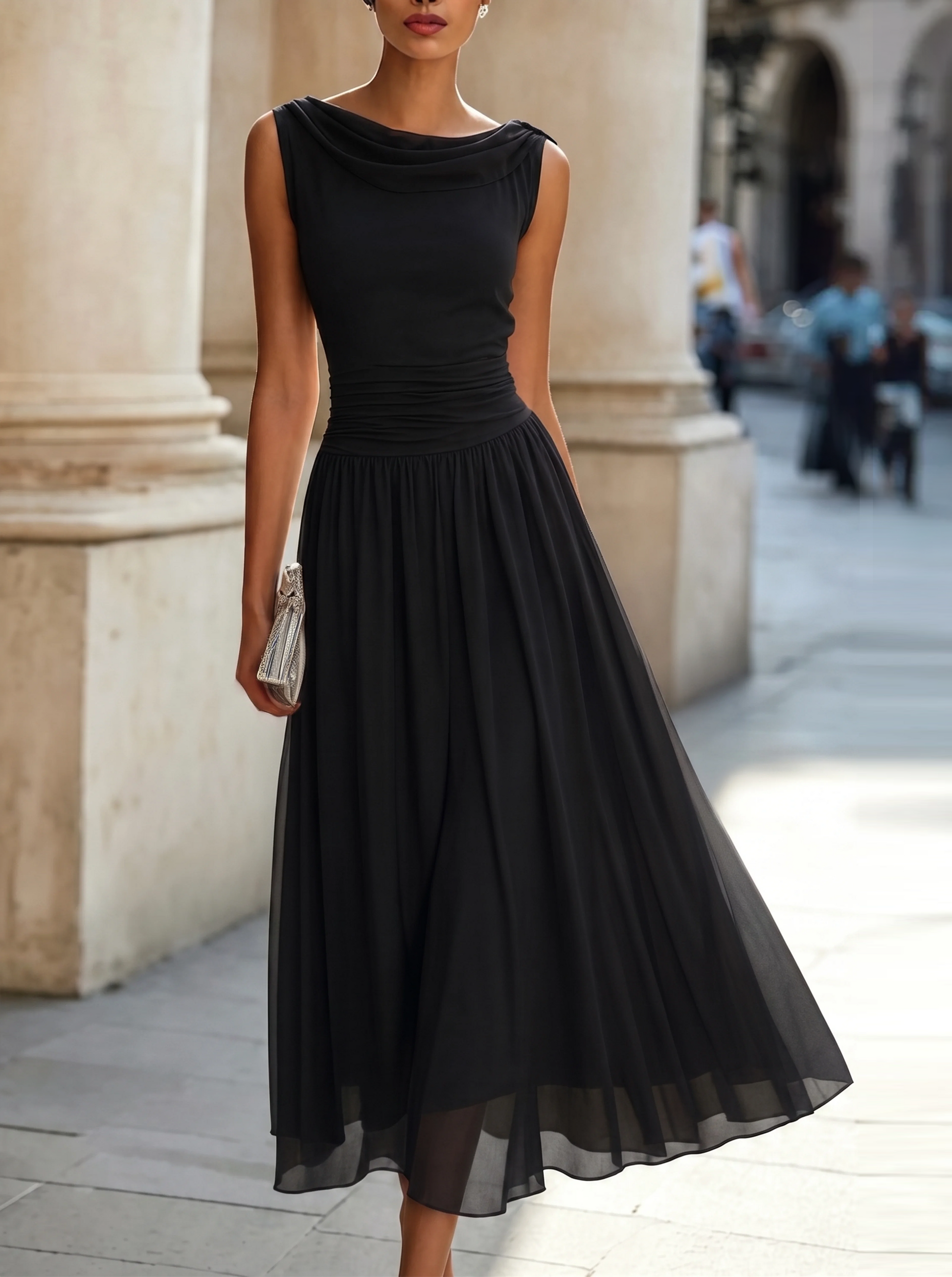 Mira Floral Midi Dress | Draped Neck, Pleated Skirt 1