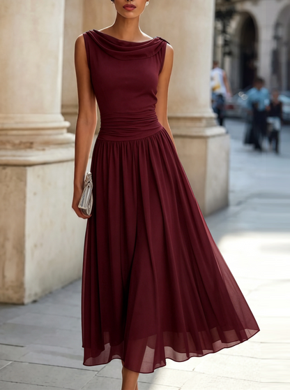 Mira Floral Midi Dress | Draped Neck, Pleated Skirt 3