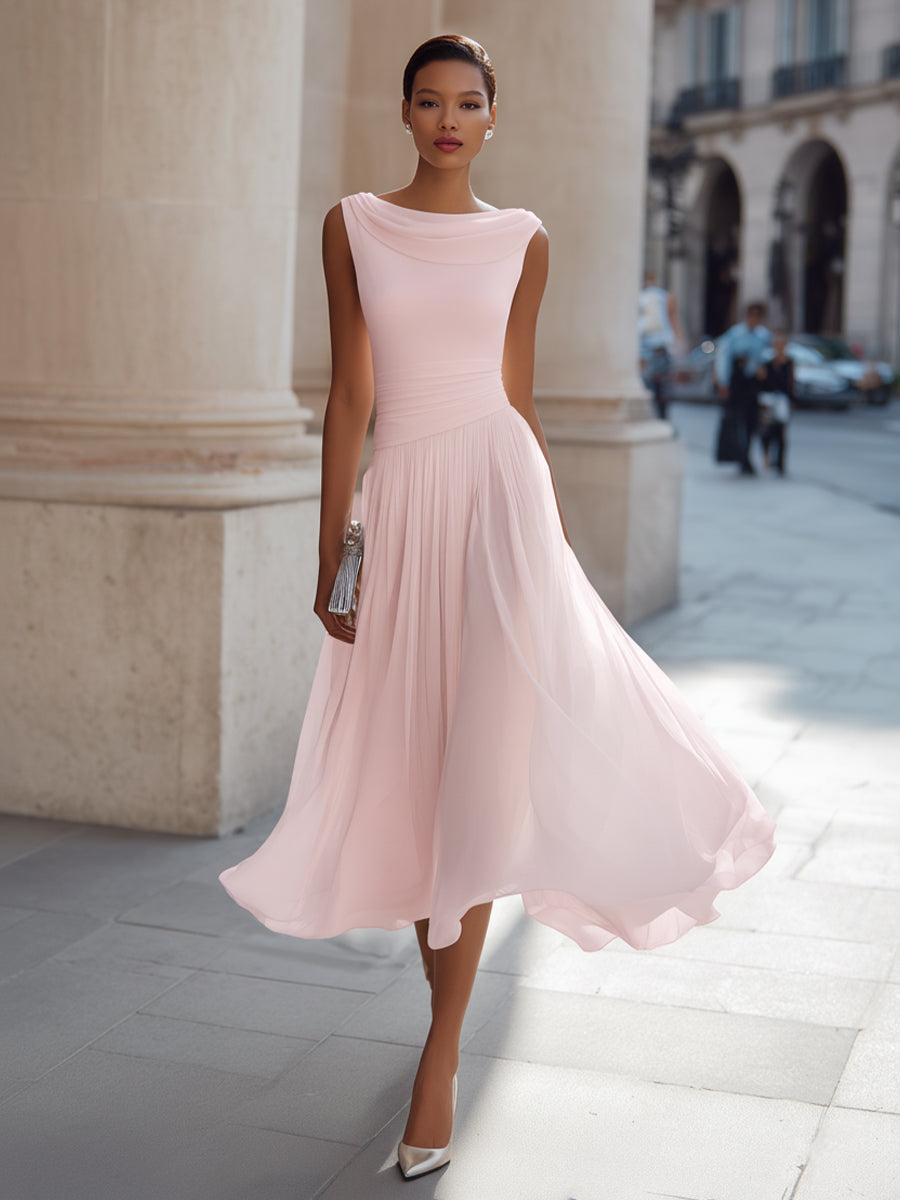Mira Floral Midi Dress | Draped Neck, Pleated Skirt 5