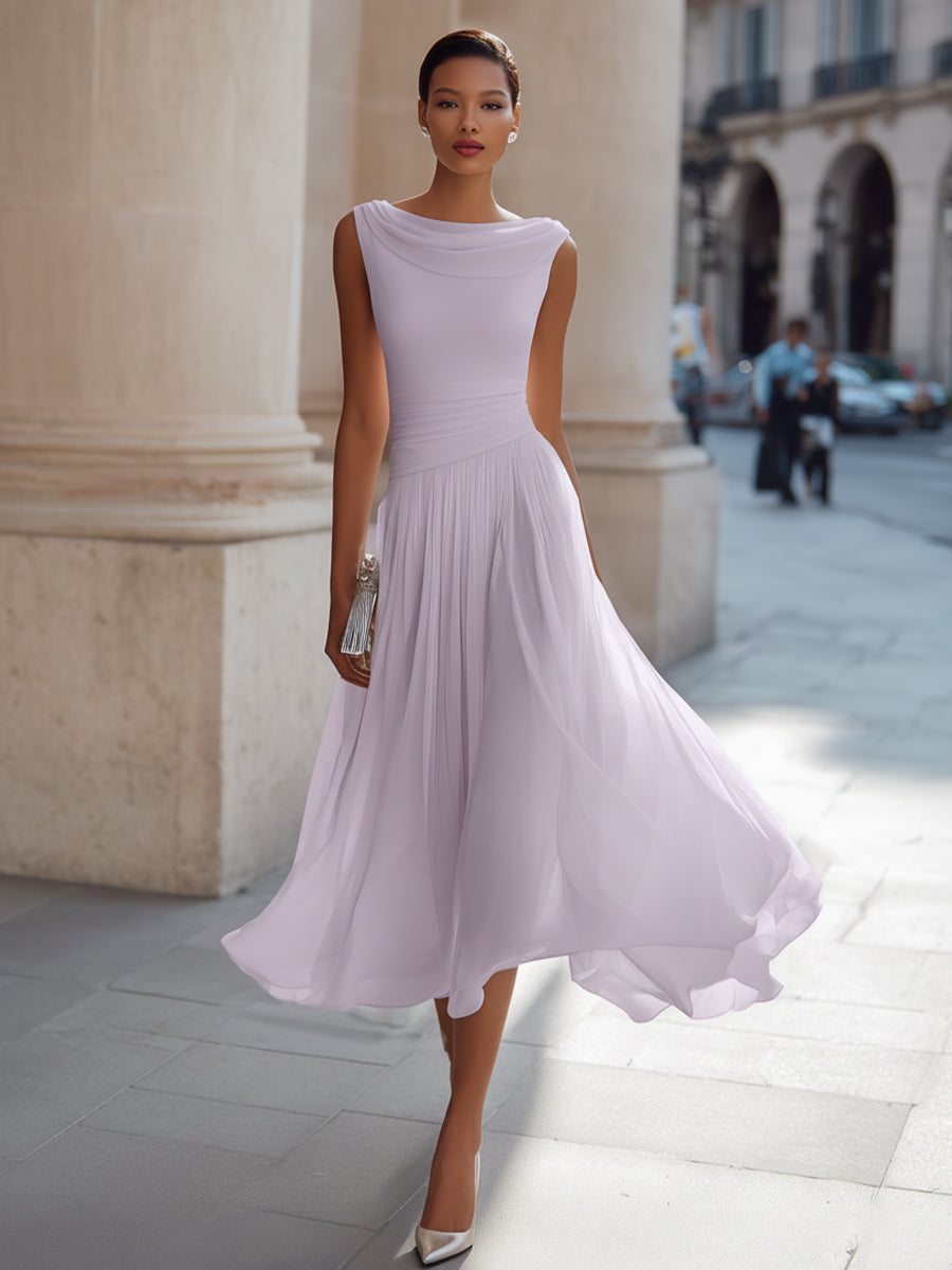 Mira Floral Midi Dress | Draped Neck, Pleated Skirt 6