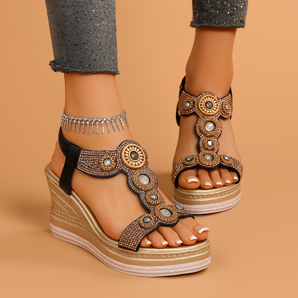 Mira Gem Wedge Sandals | Cushioned Comfort, Adjustable Strap 1