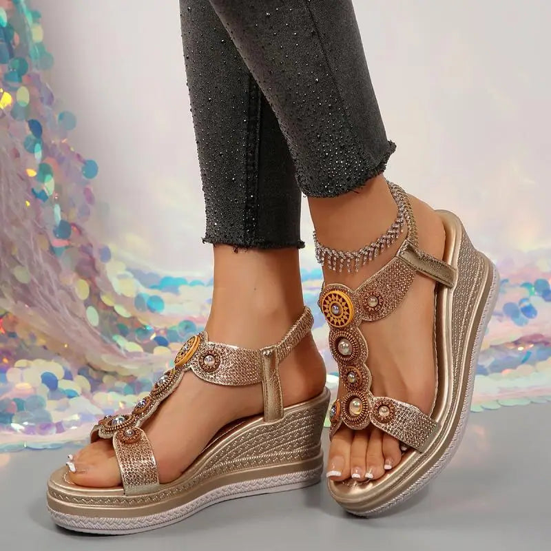 Mira Gem Wedge Sandals | Cushioned Comfort, Adjustable Strap 4