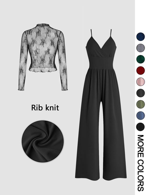 Mira Jumpsuit Set | Lace Sleeve, High-Waist 0