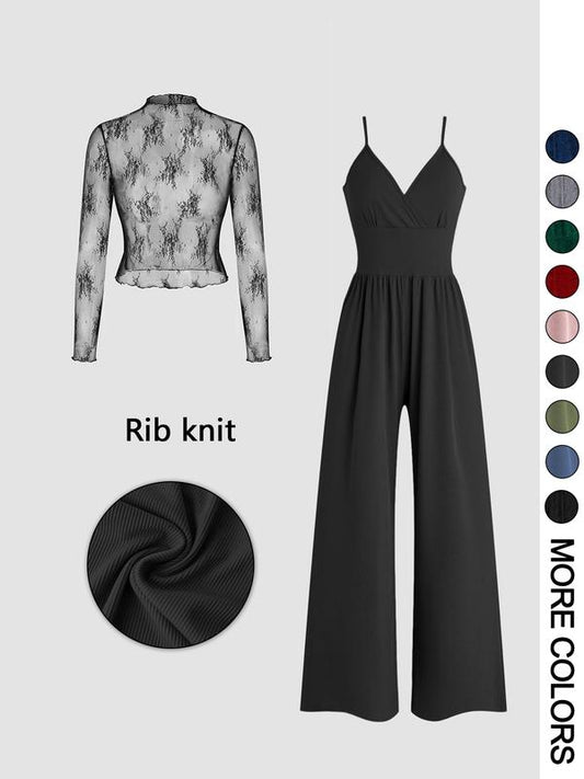 Mira Jumpsuit Set | Lace Sleeve, High-Waist 0